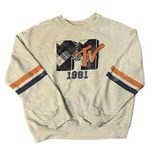 MTV Sweater Sweatshirt Medium Cream S Small Long Sleeve Graphic Music Television